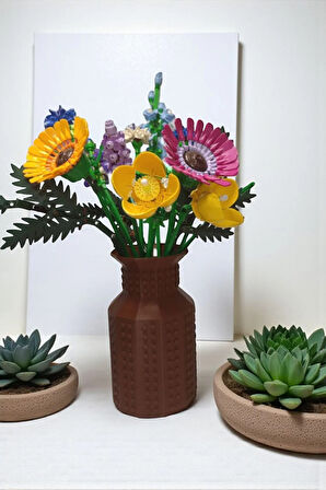 Blok Çiçek Uyumlu Özel Tasarım Dekoratif Vazo Biyoplastik Kahverengi (ÇİÇEKLER DAHİL DEĞİLDİR)