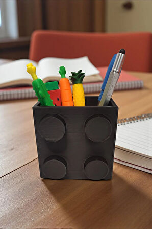 Dev Blok Tasarımlı Kalemlik Masaüstü Organizasyon Dekoratif Ofis Aksesuarı Siyah