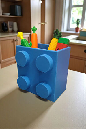 Dev Blok Tasarımlı Kalemlik Masaüstü Organizasyon Dekoratif Ofis Aksesuarı Mavi