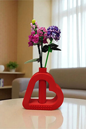 Kalp Şeklinde Blok Desenli Biyoplastik Vazo Kırmızı