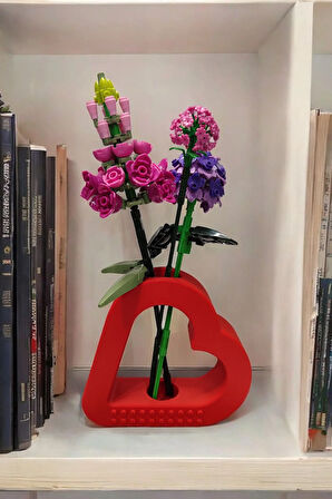 Kalp Şeklinde Blok Desenli Biyoplastik Vazo Kırmızı