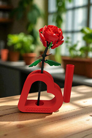 Kalp Şeklinde Blok Desenli Biyoplastik Vazo Kırmızı