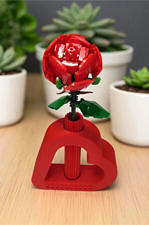 Kalp Şeklinde Blok Desenli Biyoplastik Vazo Kırmızı