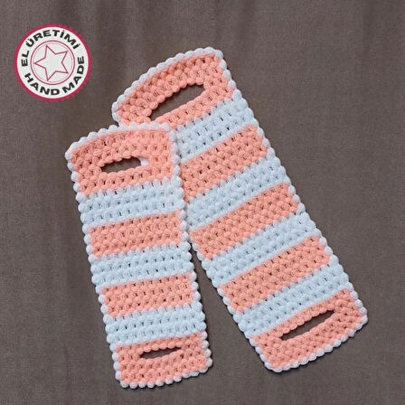 Uretti - Emine 9106 - 8575 El Örgüsü Çift Renkli 2’li Banyo Lifleri -  Turuncu