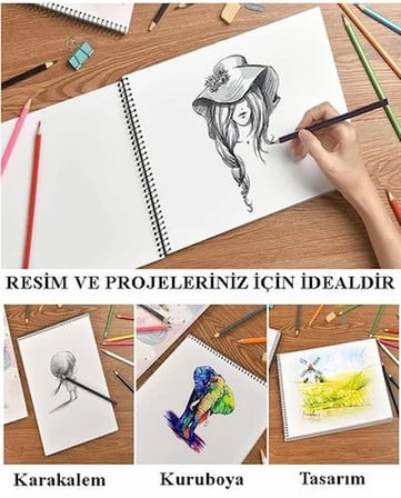Resim Defteri 15 Yaprak 25x35 cm Orta Boy Telli Resim Defteri Karton Kapak - 1 Adet