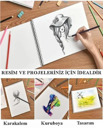 Resim Defteri 15 Yaprak 25x35 cm Orta Boy Telli Resim Defteri Karton Kapak - 3 Adet