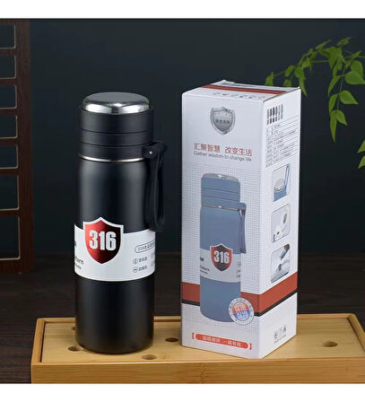 Paslanmaz Çelik Matara Termos Su Şişesi 500 ML Vakumlu Kapak - Siyah