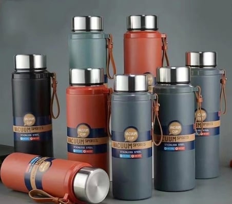 Paslanmaz Çelik Matara Termos Su Şişesi 600 ML Vakumlu Kapak - Kahverengi