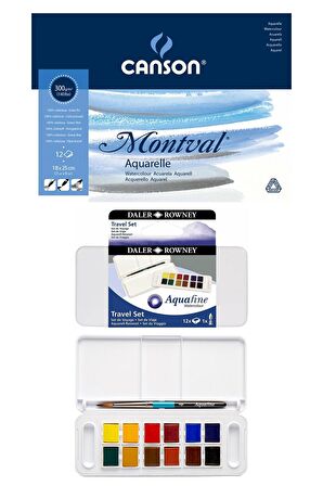 Canson Montval Suluboya Defteri 18x25 Cm 300 Gr 12 Yaprak Daler Rowney Aquafine 12'li Suluboya Seti