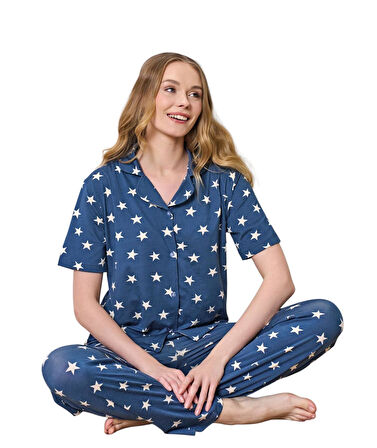 Pijahome Kadın Viskon İpeksi Dokulu Kısa Kollu Pijama Takımı
