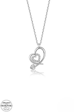 SWAROVSKİ TAŞLI  ZİRCONİA KALP 925 AYAR GÜMÜŞ KOLYE