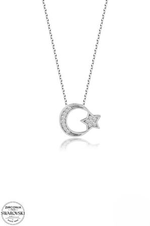 SWAROVSKİ TAŞLI  ZİRCONİA AY YILDIZ 925 AYAR GÜMÜŞ KOLYE
