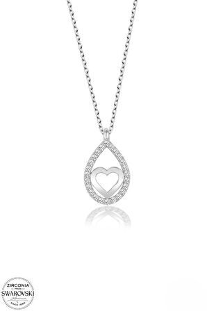 SWAROVSKİ TAŞLI  ZİRCONİA KALP 925 AYAR GÜMÜŞ KOLYE