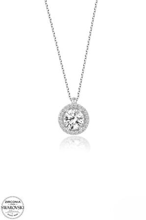 SWAROVSKİ TAŞLI  ZİRCONİA YUVARLAK BAGET PIRLANTA MONTÜR  925 AYAR GÜMÜŞ KOLYE