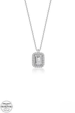 SWAROVSKİ TAŞLI  ZİRCONİA KARE BAGET PIRLANTA MONTÜR  925 AYAR GÜMÜŞ KOLYE