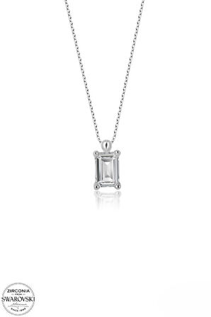 SWAROVSKİ TAŞLI  ZİRCONİA KARE BAGET PIRLANTA MONTÜR  925 AYAR GÜMÜŞ KOLYE