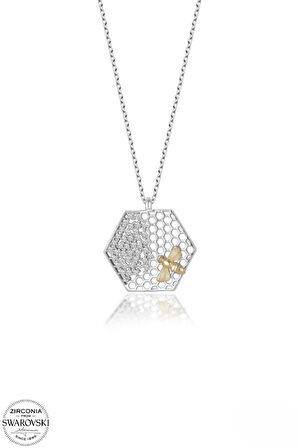 SWAROVSKİ TAŞLI  ZİRCONİA ARI 925 AYAR GÜMÜŞ KOLYE