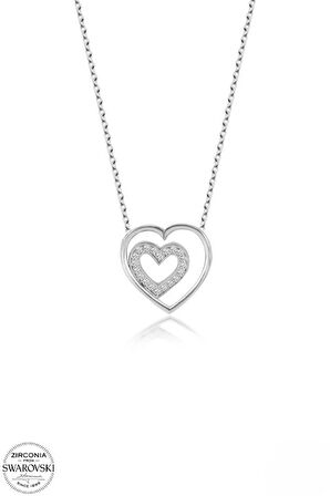 SWAROVSKİ TAŞLI  ZİRCONİA KALP 925 AYAR GÜMÜŞ KOLYE