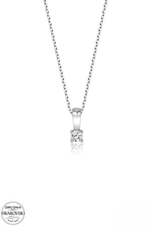 SWAROVSKİ TAŞLI  ZİRCONİA YUVARLAK TEK TAŞ PIRLANTA MONTÜR  925 AYAR GÜMÜŞ KOLYE