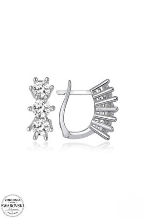 SWAROVSKİ TAŞLI  ZİRCONİA PIRLANTA MONTÜR ÜÇ TAŞ 925 AYAR GÜMÜŞ KÜPE