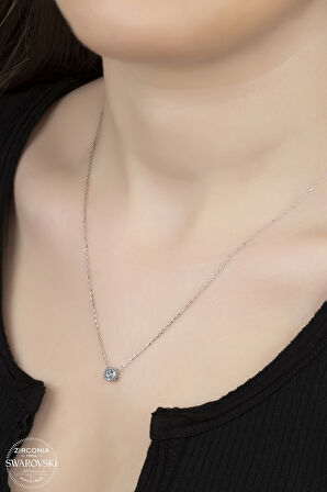 SWAROVSKİ TAŞLI  ZİRCONİA TEK TAŞ 925 AYAR GÜMÜŞ KOLYE