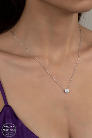 SWAROVSKİ CRYSTAL DAİRE  925 AYAR GÜMÜŞ KOLYE