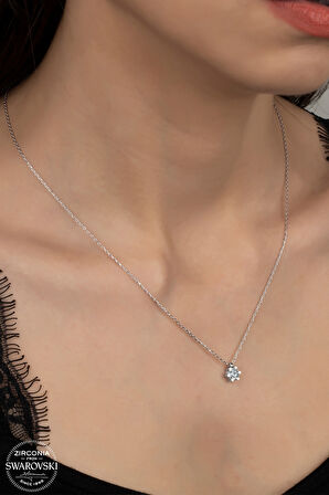 SWAROVSKİ CRYSTAL TEK TAŞ  925 AYAR GÜMÜŞ KOLYE