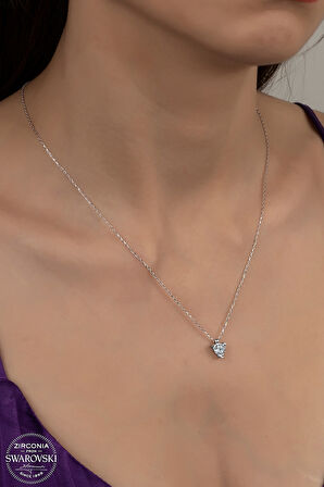 SWAROVSKİ CRYSTAL TEK TAŞ  925 AYAR GÜMÜŞ KOLYE