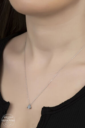 SWAROVSKİ CRYSTAL TEK TAŞ  925 AYAR GÜMÜŞ KOLYE