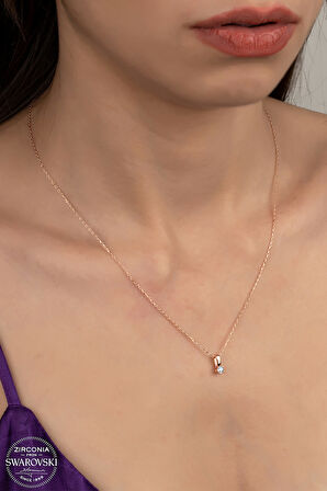 SWAROVSKİ CRYSTAL TEK TAŞ  925 AYAR GÜMÜŞ KOLYE