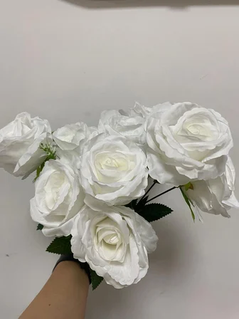 Yapay Beyaz Gül Demeti 9 Kafalı 43 cm