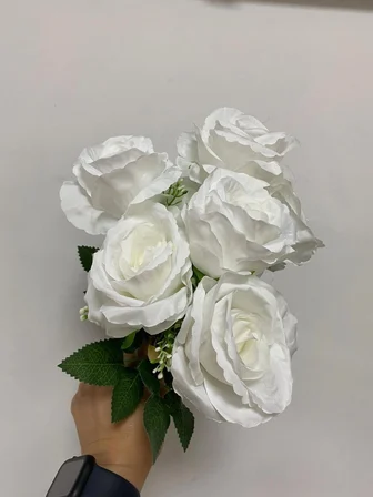 Yapay Beyaz Gül Demeti 9 Kafalı 43 cm