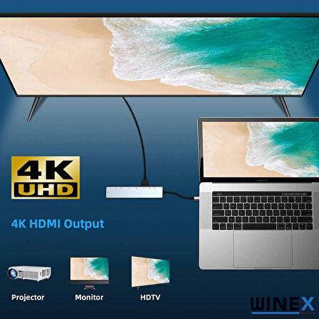 Global 8in1 USB Type-C Hub Port Adaptör HDMI USB Ethernet 100W PD Girişli WNE0003