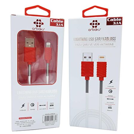 İphone 3.1A Kırmızı Yaylı Usb Şarj Kablosu Arbaks Arb036