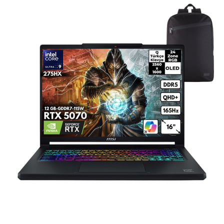 MSI CROSSHAIR 16 MAX HX Ultra 9-275HX 32-GBDDR5 1 TBSSD RTX5070 (12 GB-GDDR7-115W) 16" OLED Windows 11 Home + HMF Sırt Çantası E2WGXK-043TRHMF1