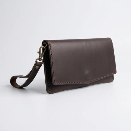 %100 Hakiki Deri El Dikimi Acı Kahve Kadın El Portföyü Bileklikli Cüzdan Ve Çanta 20x10 cm