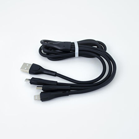 Global CA107 Gfz 3in1 Micro, Lightning, Type-C Çıkışlı Data ve Şarj Kablosu 3.4A Siyah