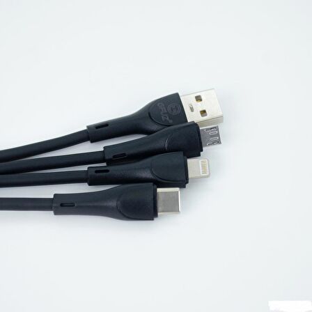 Global CA107 Gfz 3in1 Micro, Lightning, Type-C Çıkışlı Data ve Şarj Kablosu 3.4A Siyah