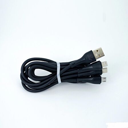 Global CA107 Gfz 3in1 Micro, Lightning, Type-C Çıkışlı Data ve Şarj Kablosu 3.4A Siyah