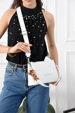 Just Polo JPM3002 Kadın Omuz Çantası Beyaz Suni Deri Küçük Boy Günlük Ayarlanabilir Askılı