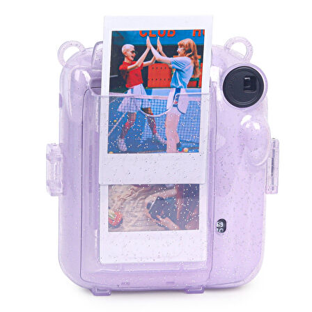 Instax Mini 12 Makine Uyumlu Lila Simli Pleksi Kılıf