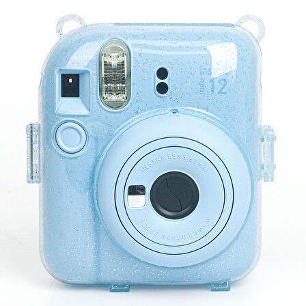 Instax Mini 12 Makine Uyumlu Mavi Simli Pleksi Kılıf