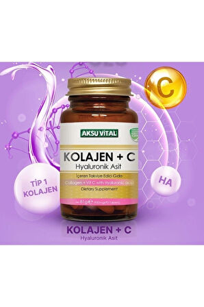 Kolajen + C Vitamini Hyaluronik Asit Aksuvital 900 Mg 90 Kapsül