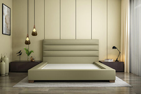 MolyMattress Halley Tek Kişilik Bej Baza + Başlık 200 x 200 cm