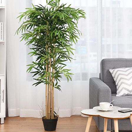 Yapay Bambu Ağacı Ekstra Doğal Görünüm Siyah Saksılı 6 dallı 200cm