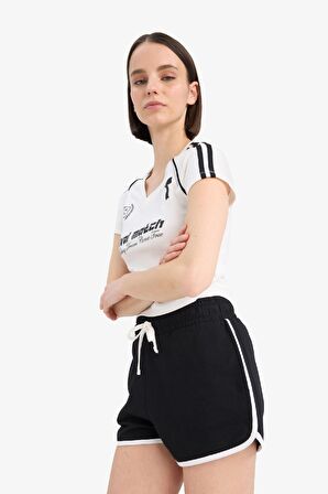 DeFacto Coool Fitted V Yaka Baskılı Ribana Kısa Kollu Tişört E7442AX25SPWT32