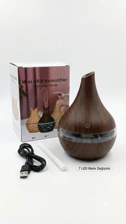 Ahşap Desenli Ultrasonik Mini Usb Hava Nemlendirici & Oda Kokusu Difüzörü Bej