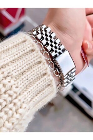 Ferrucci Çelik Takvimli Şık Model Kadın Kol Saat+Bileklik Hediyeli