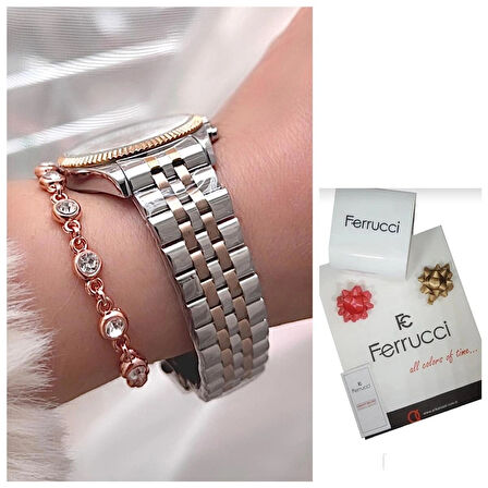 Ferrucci Gümüş&Rose Roma Rakamlı Çelik Kadın Kol Saat+Bileklik