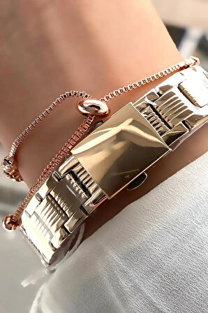 Ferrucci RoseGold Renk Çelik Sade Şık Kadın Kol Saat+Bileklik Hediye
